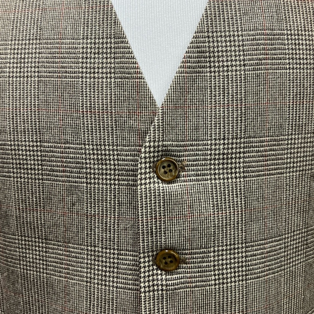 Men's YSL Yves Saint Laurent Houndstooth Plaid Tan Brown Red Vintage Vest Small - Picture 6 of 7